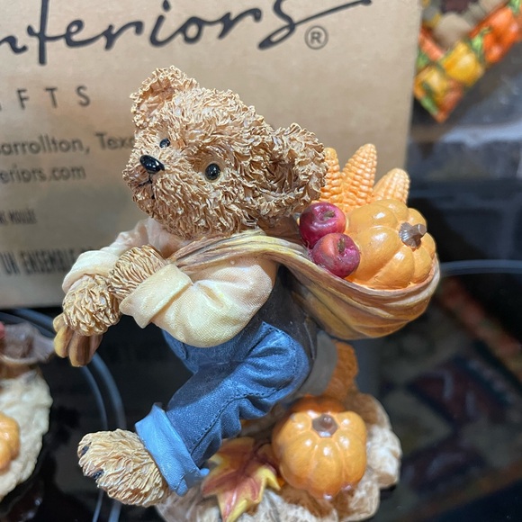 New Fall harvest bears set of three from home interiors and gifts resin - Picture 4 of 7